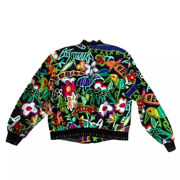 Ali Miles Womens 8 M Full Zip Artsy Whimsical Print Jacket Vintage Maximalist - Picture 3 of 9
